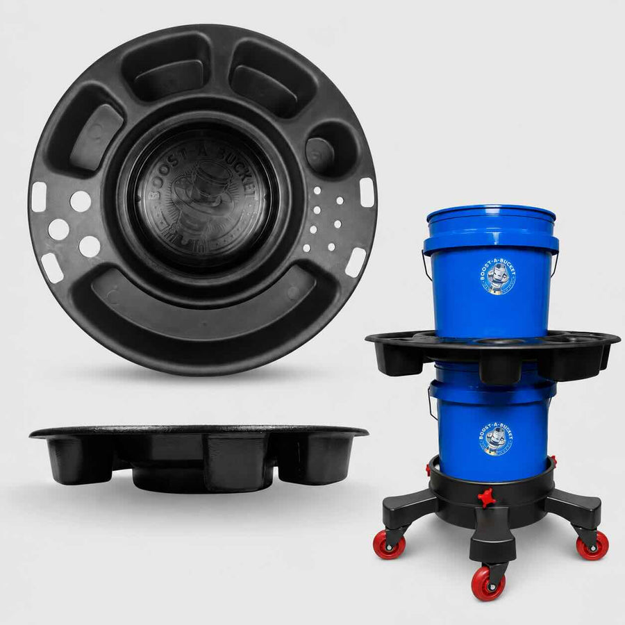 Boost-A-Bucket 5-gallon bucket caddy organizer for tools, bottles, brushes, towels, and supplies