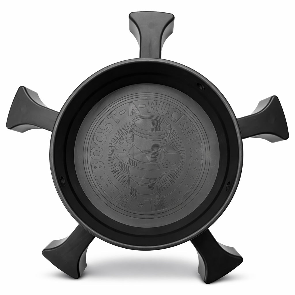 Top view of Boost-A-Bucket Anti-Tip Bucket Dolly showing extended anti-tip legs